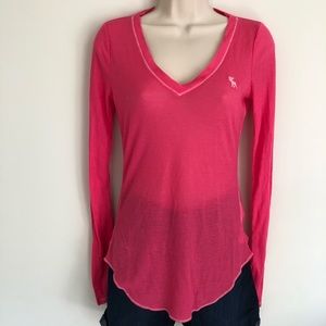 Hot Pink Abercrombie Waffle Knit Vneck Long Sleeve
